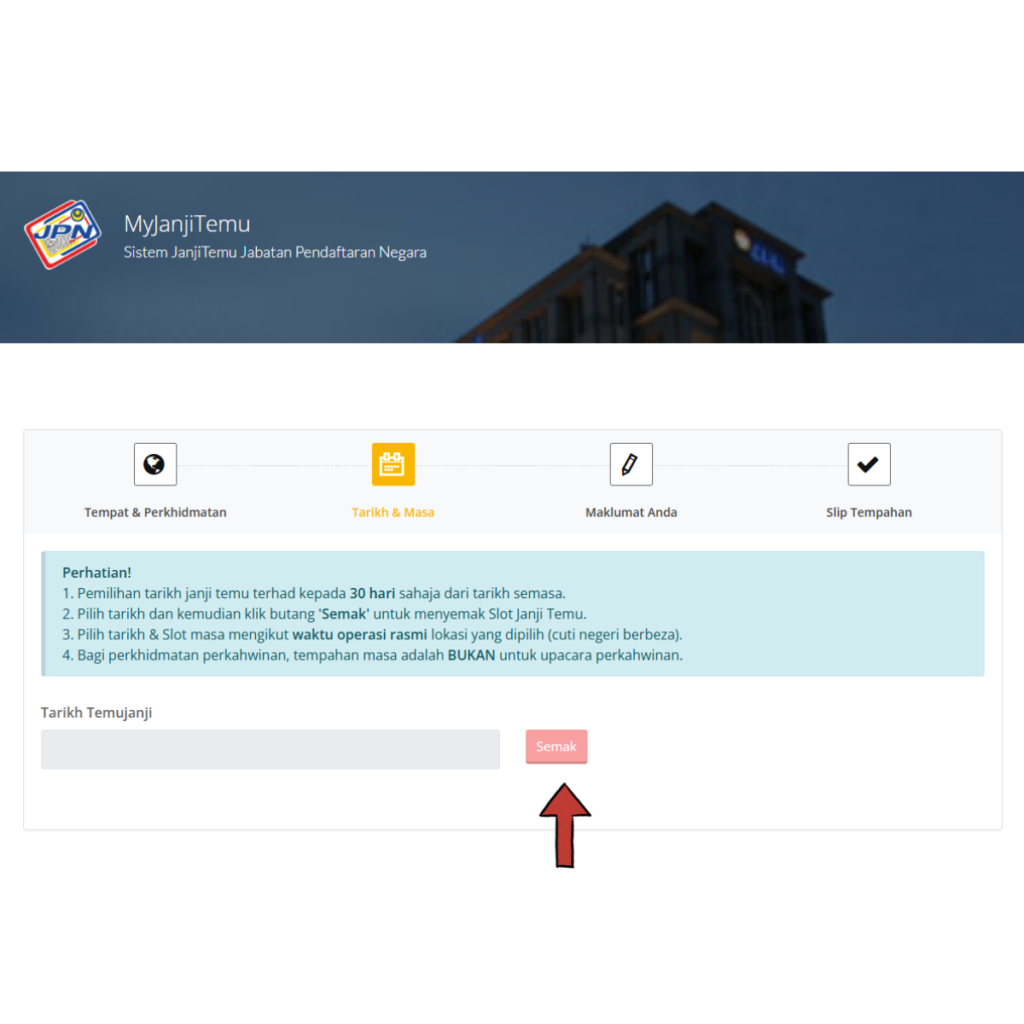 Cara Buat Temujanji Tukar IC di Sistem Janji Temu JPN