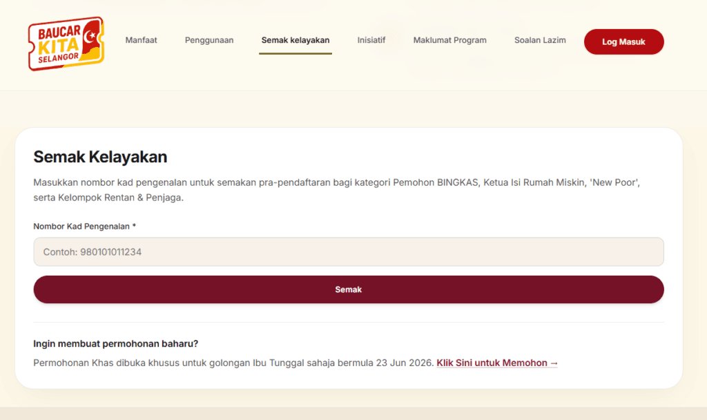 semakan kelayakan baucar kita selangor
