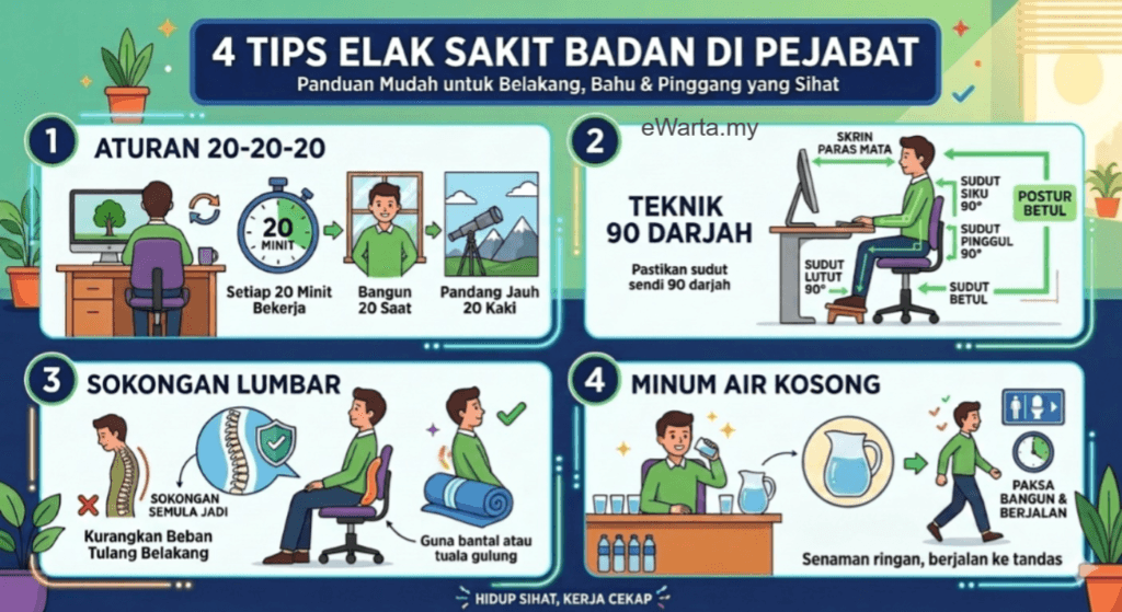 Duduk Lebih 4 Jam Sehari - Lakukan Regangan Ini untuk Elak Sakit Belakang, Bahu & Pinggang!