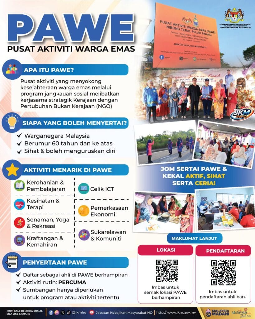 PAWE jabatan Kebajikan Masyarakat bantuan warga emas 2026 Senarai Manfaat & Bantuan untuk Warga Emas Berumur 60 Tahun ke Atas di Malaysia (2026)
