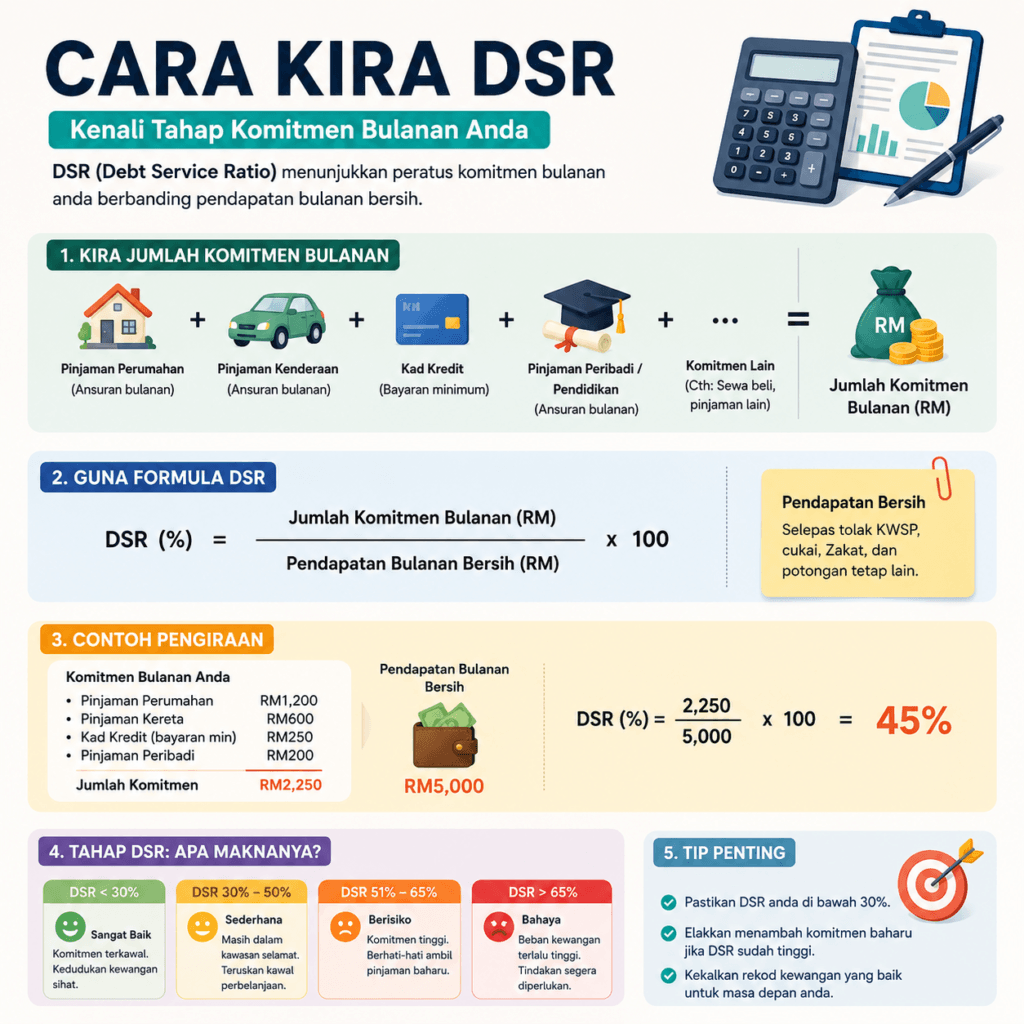 cara kira dsr. tips urus gaji rm2500