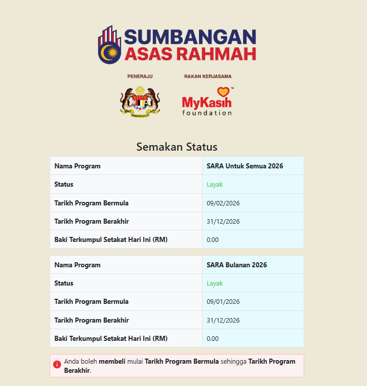 bantuan SARA untuk penerima str