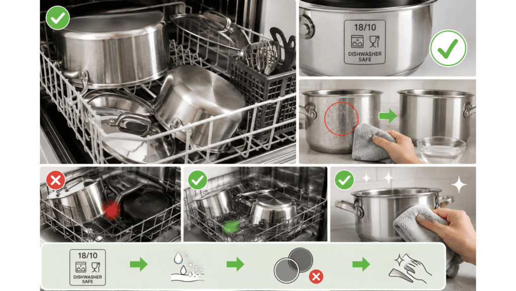 tips basuh periuk stainless steel guna dishwasher