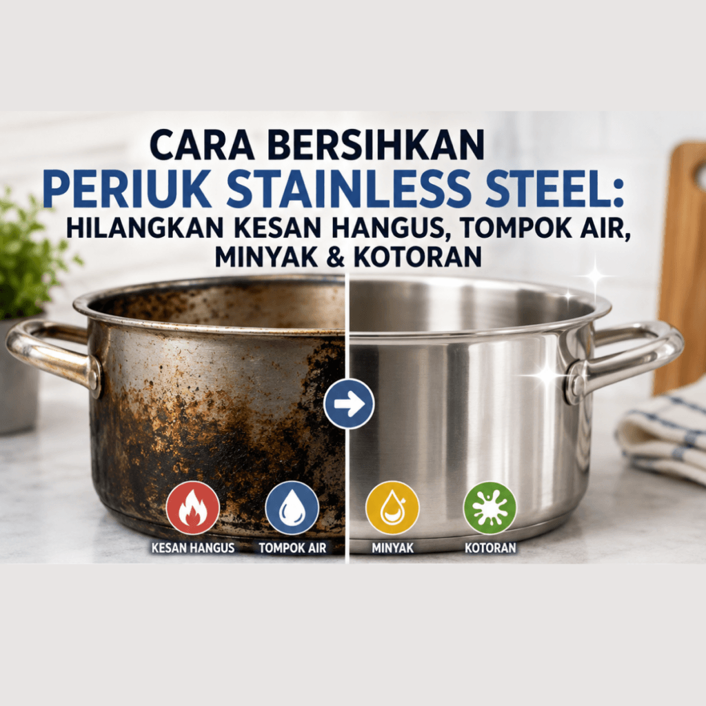 Cara Bersihkan Periuk Stainless Steel Hilangkan Kesan Hangus, Tompok Air, Minyak & Kotoran
