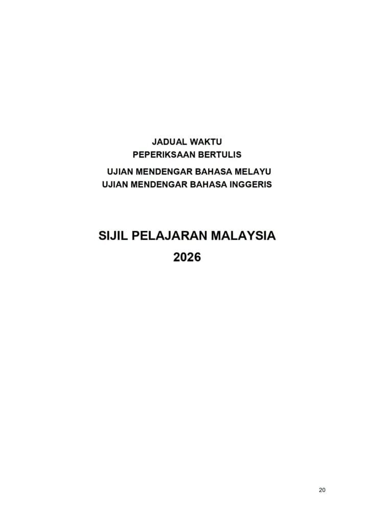 Jadual Waktu Rasmi Peperiksaan SPM 2026 - Ujian Bertulis