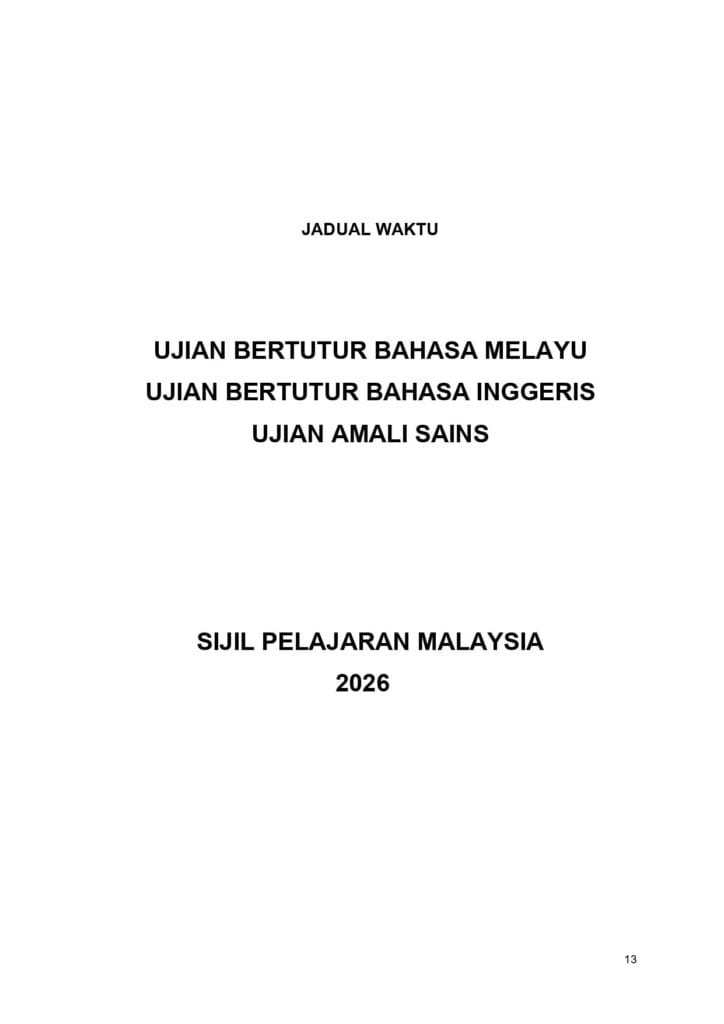 Jadual Waktu Rasmi Peperiksaan SPM - Ujian Bertutur, Mendengar & Amali Sains