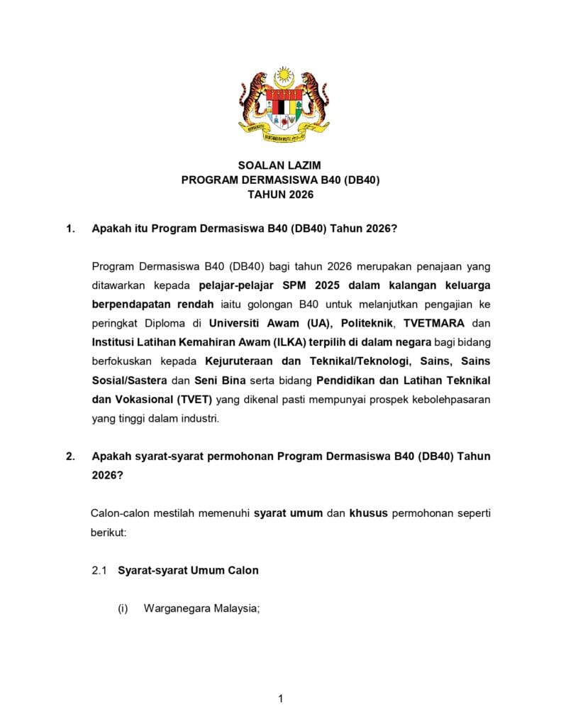 FAQ - Soalan Lazim Dermasiswa B40 2026