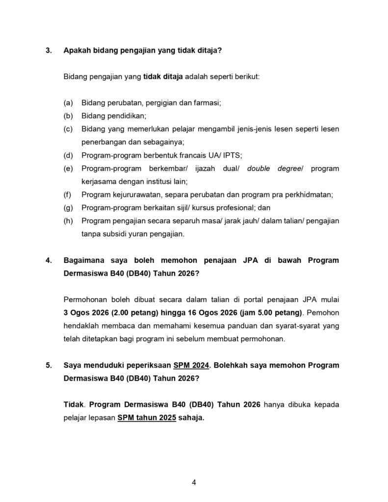 FAQ - Soalan Lazim Dermasiswa B40 2026