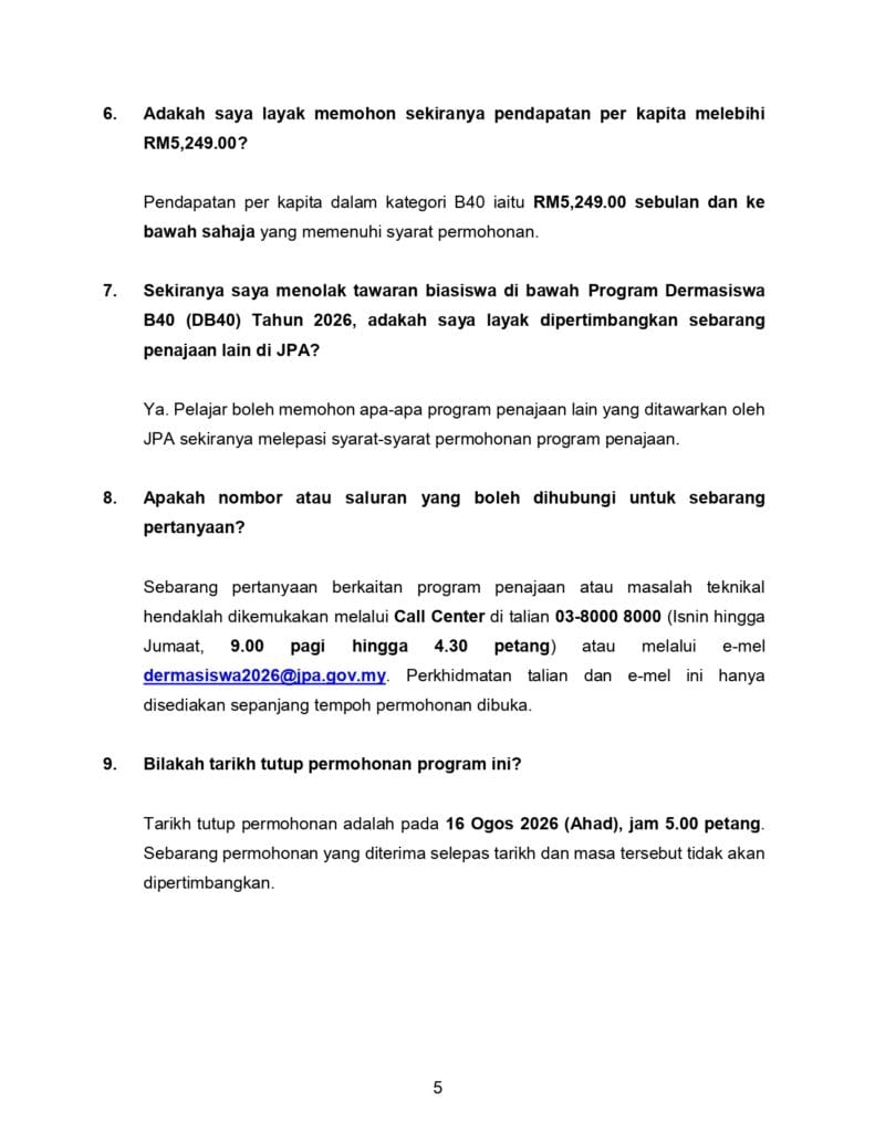 FAQ - Soalan Lazim Dermasiswa B40 2026