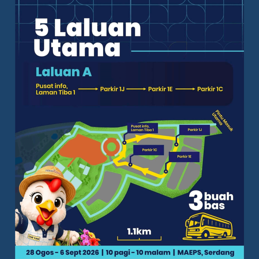Infografik Laluan Shuttle Bas MAHA 2026 - laluan a