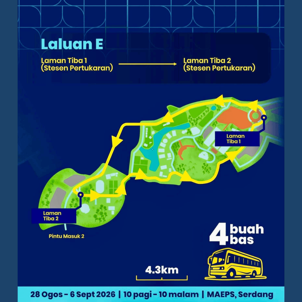Infografik Laluan Shuttle Bas MAHA 2026 - laluan E