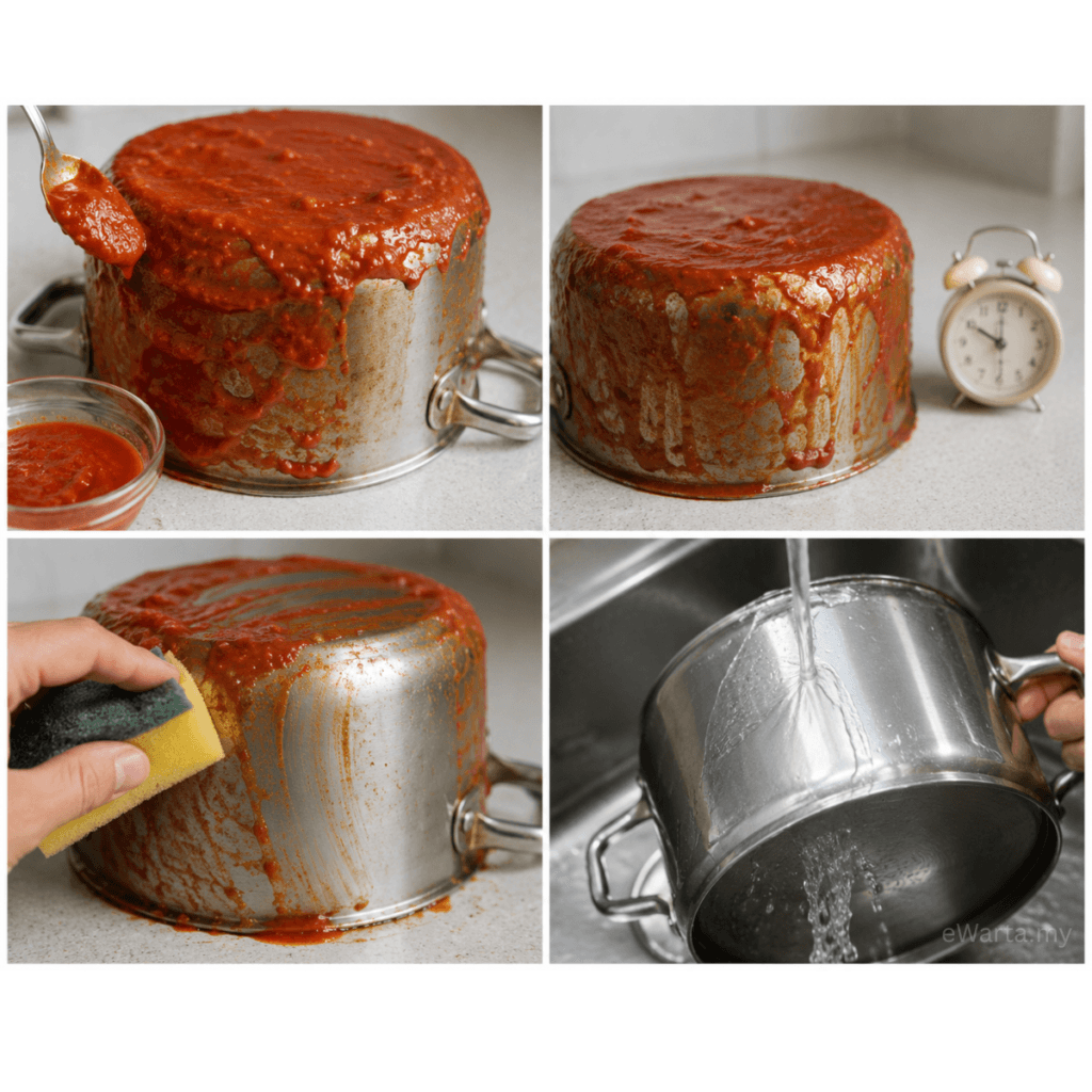 grafik cara bersihkan periuk stainless steel 
