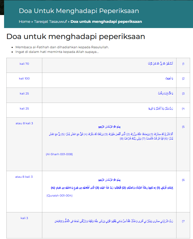 DOA MENGHADAPI PEPERIKSAAN UNTUK ANAK MUFTI NEGERI SEMBILAN 