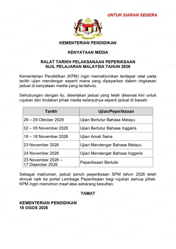 jadual spm 2026