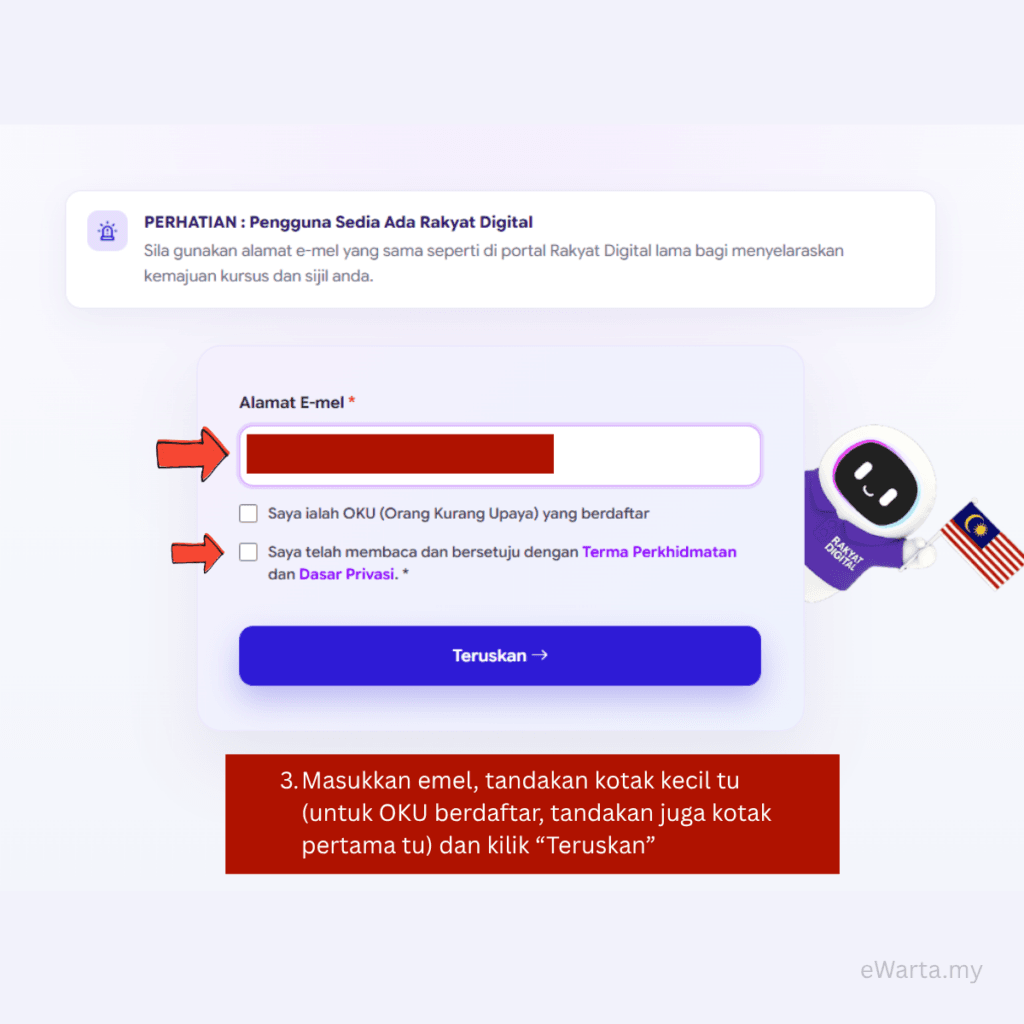 gunakan emel aktif untuk daftar Platform Rakyat Digital 