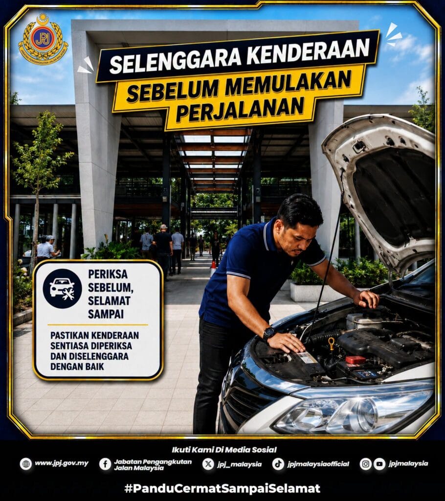 infografik selenggara kenderaan sebelum memulakan perjalanan