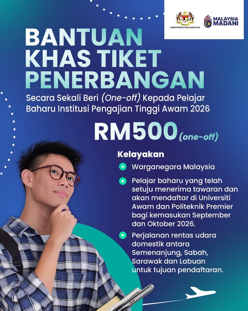 INFOGRAFIK Bantuan Khas Tiket Penerbangan Pelajar (RM500) 2026