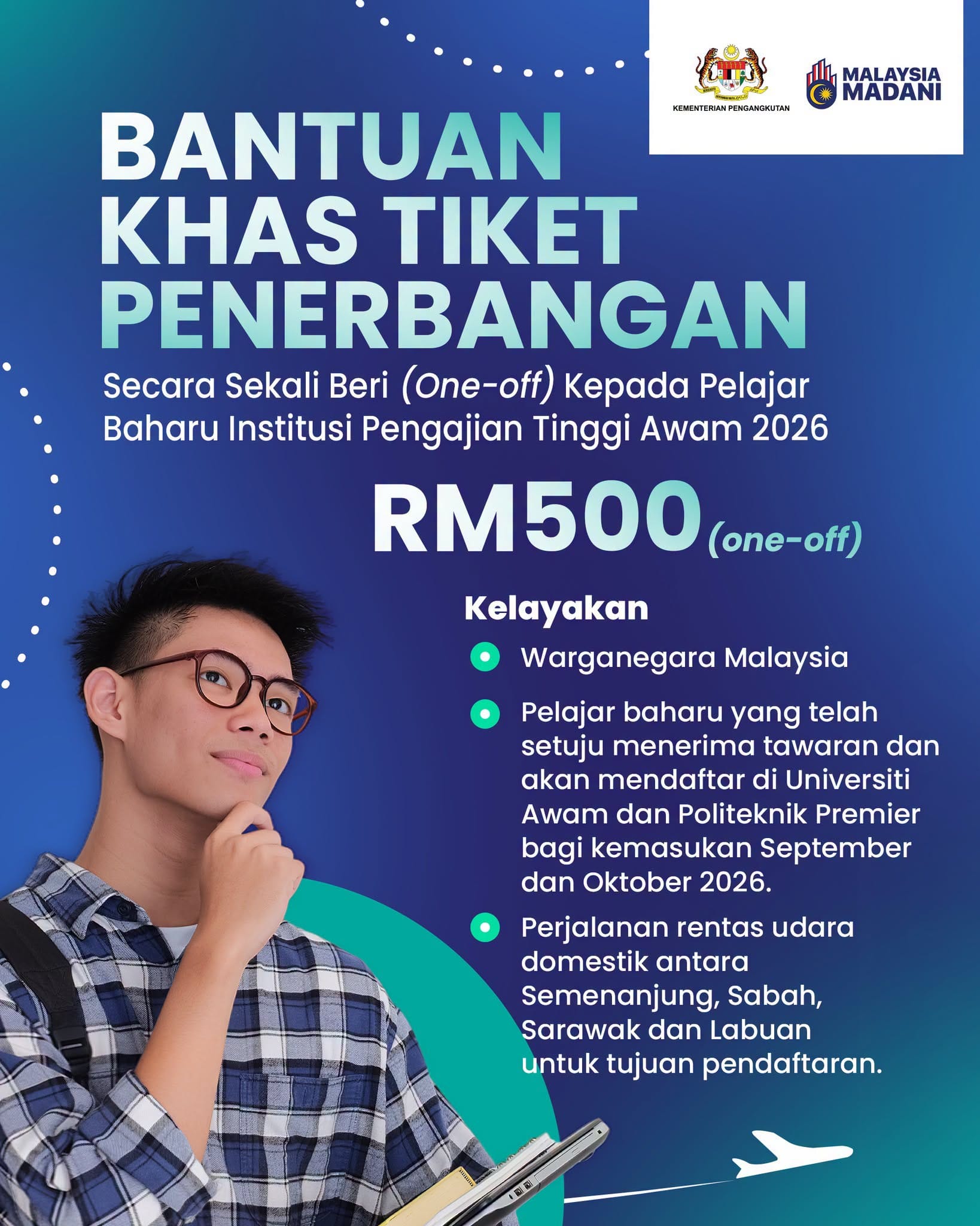 INFOGRAFIK Bantuan Khas Tiket Penerbangan Pelajar (RM500) 2026 