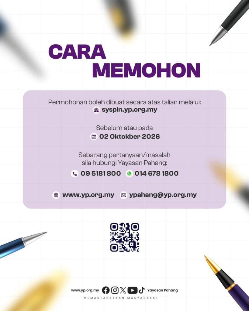 Infografik Biasiswa IPT Lepasan STPM Yayasan Pahang 2026 - cara memohon
