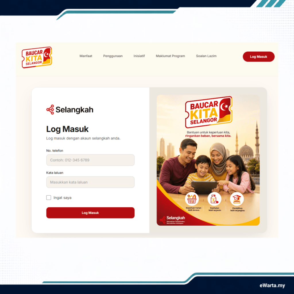 infografik Baucar Kita Selangor, perlu log masuk aplikasi selangkah untuk permohonan