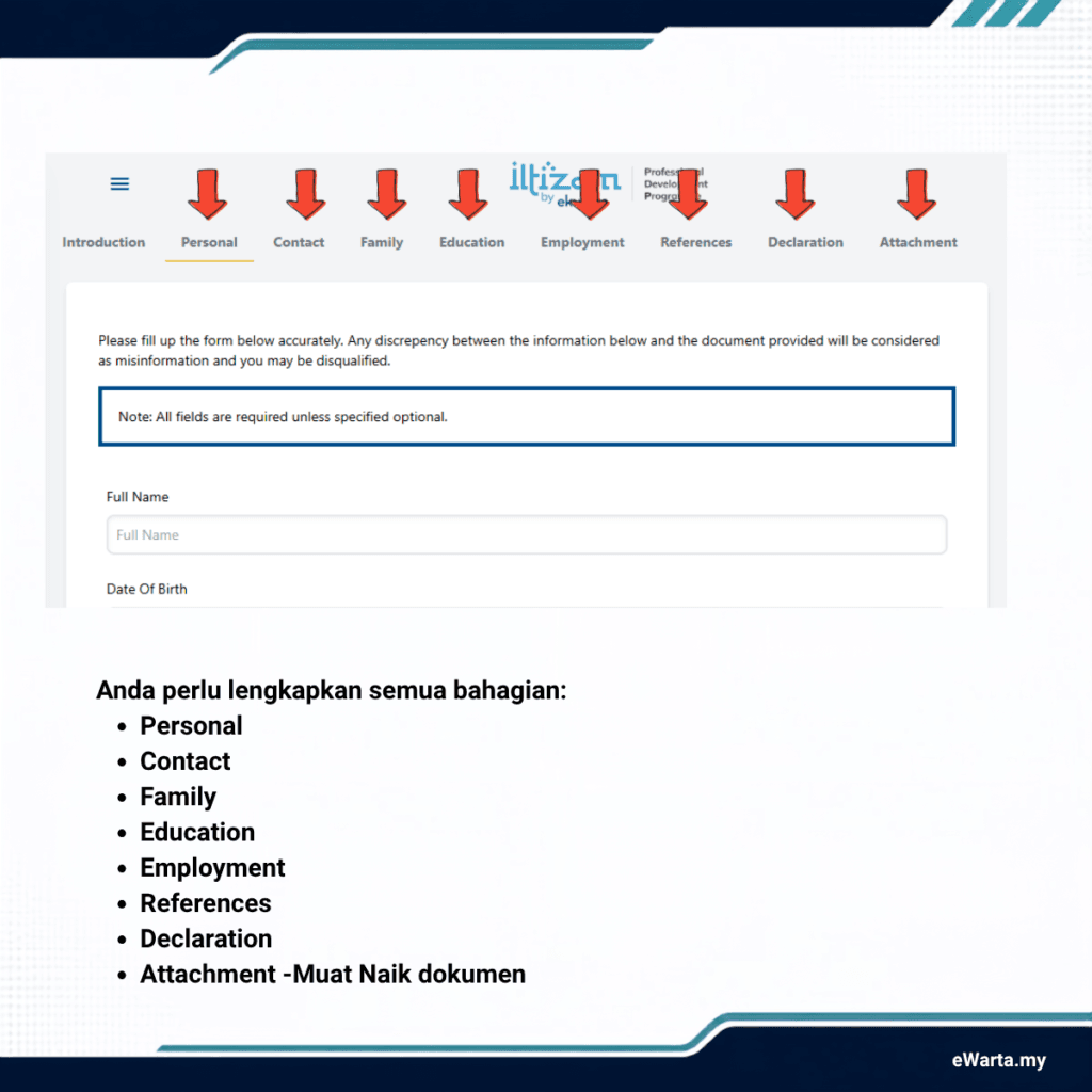 infografik cara mohon iltizam pdp ekuinas 2027 - muat naik dokumen