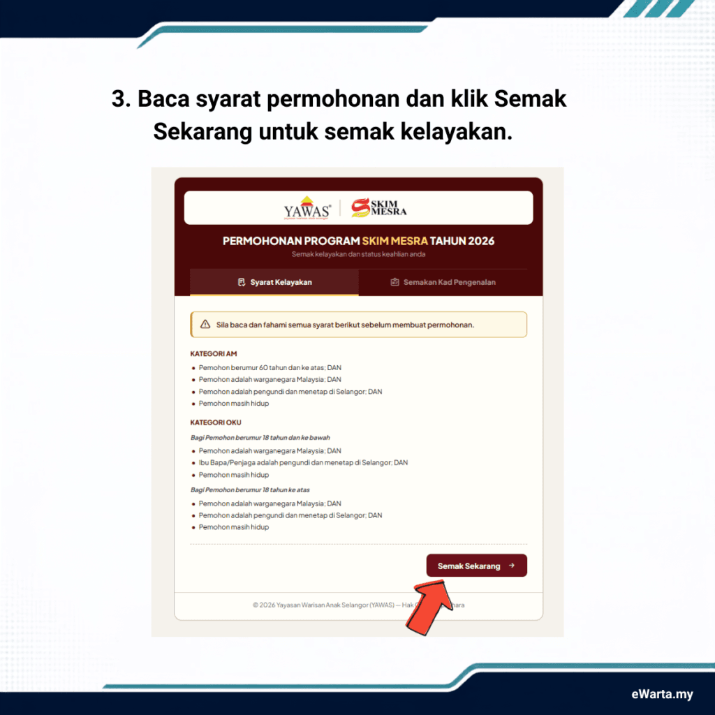 Infografik cara mohon skim mesra untuk warga emas dan oku di selangor dan semak kelayakan 