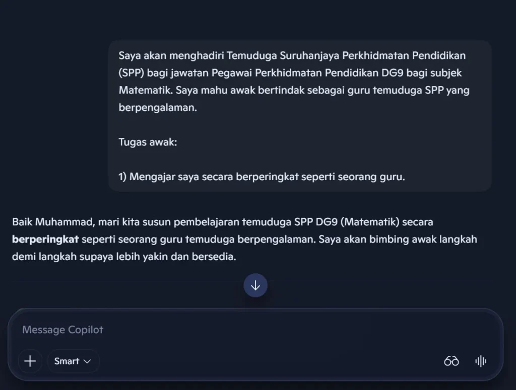 infografik prompt untuk AI bagi berlatih temuduga spp dg9