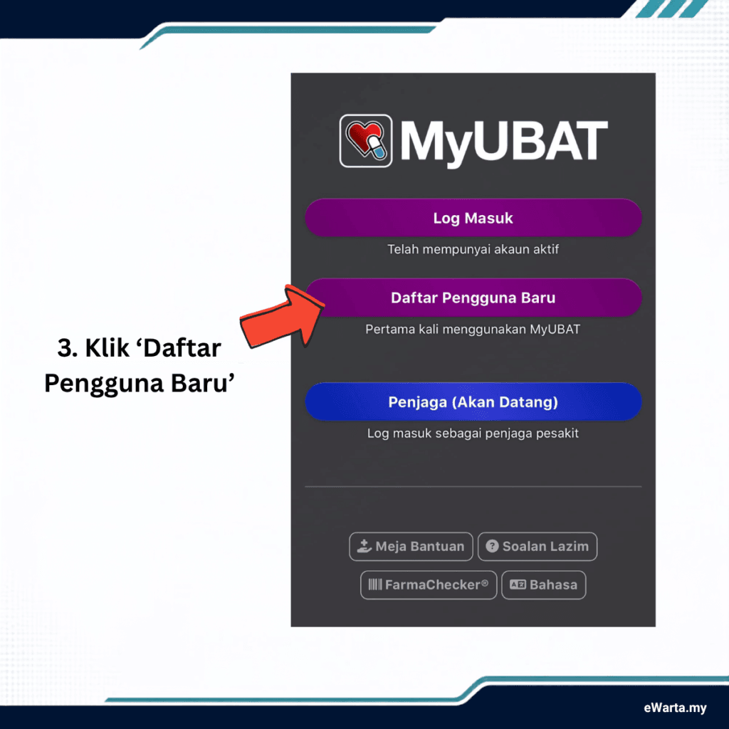 Infografik cara daftar sebagai pengguna baharu myubat